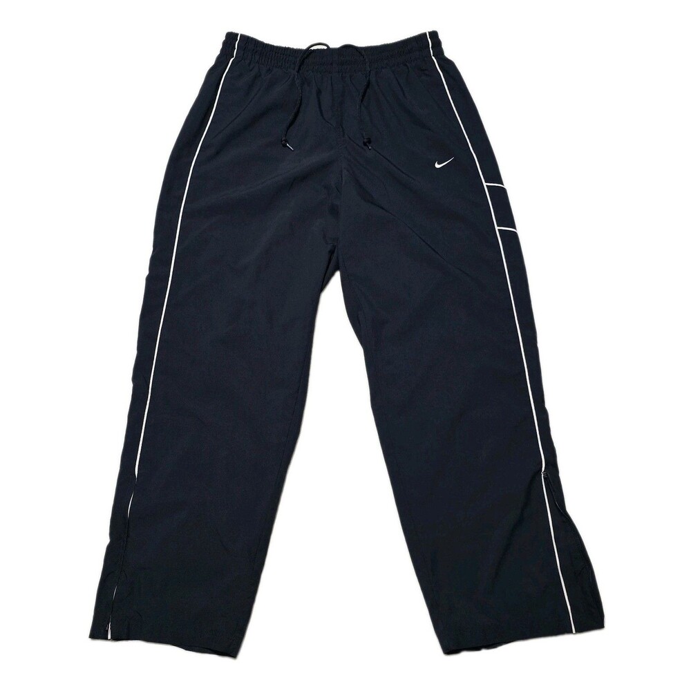 Vintage Nike XL Track Pants Navy Blue Nylon Baggy Y2K Swoosh Windbreaker Leg Zip